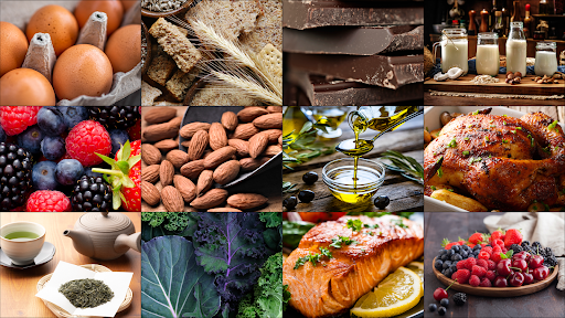 collage of heart healthy foods for seniors