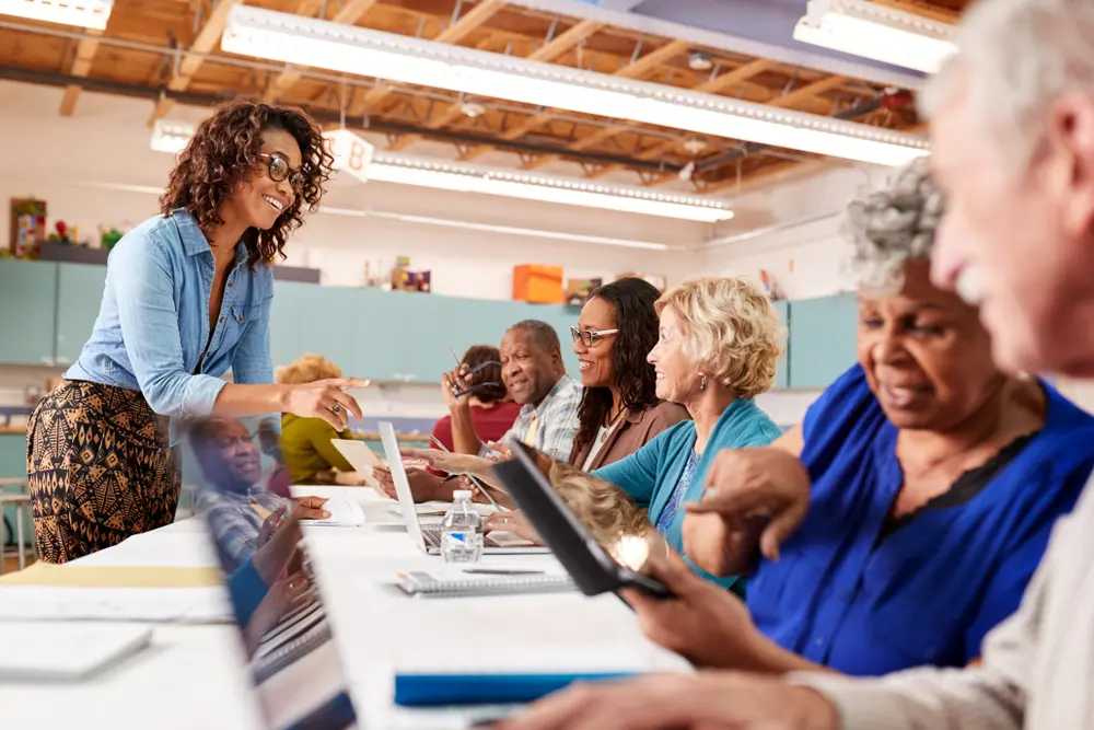 a group of seniors learning in a class