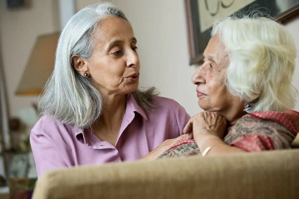 Senior lady talking with her mother
