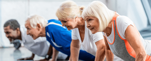 seniors in a yoga class